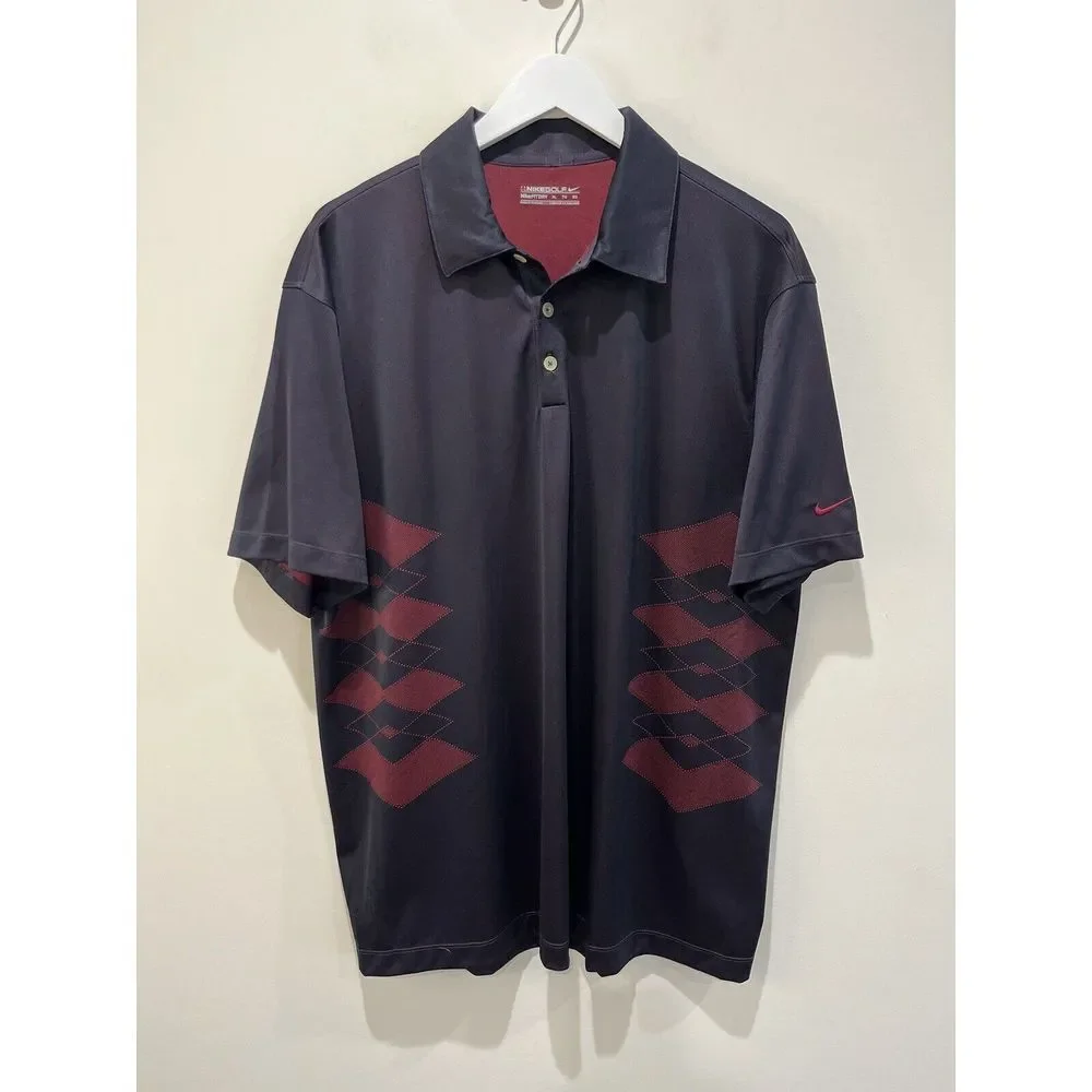 Nike Golf Polo Shirt Men XL Argyle‎ Dri-Fit Purple Active Athleisure Geo Wicking